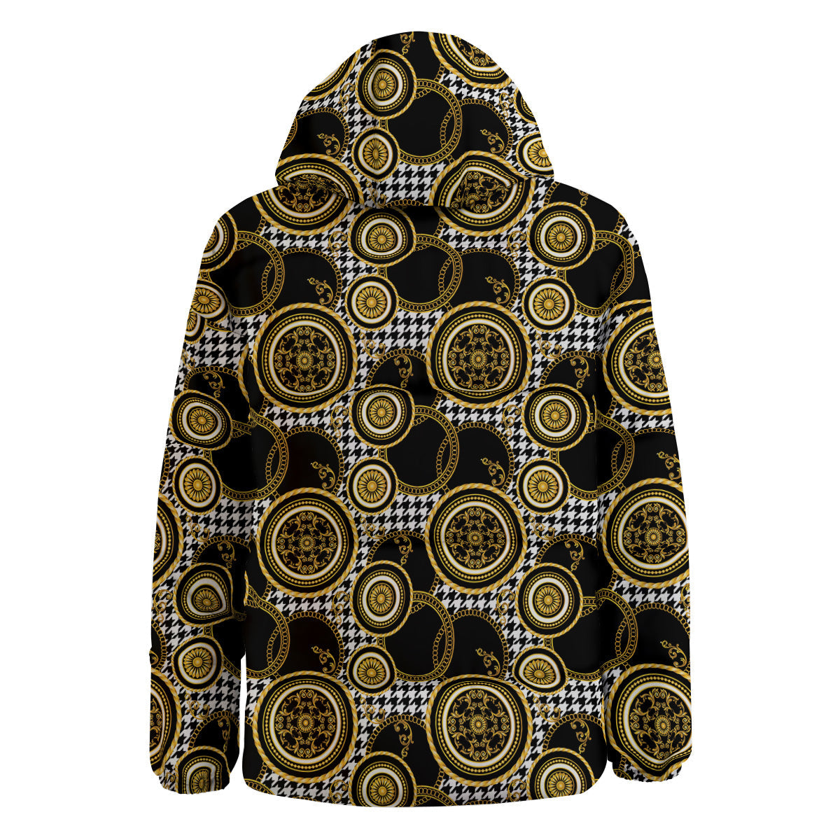 Golden Baroque And Black Houndstooth Print Pattern Down Jacket-grizzshop