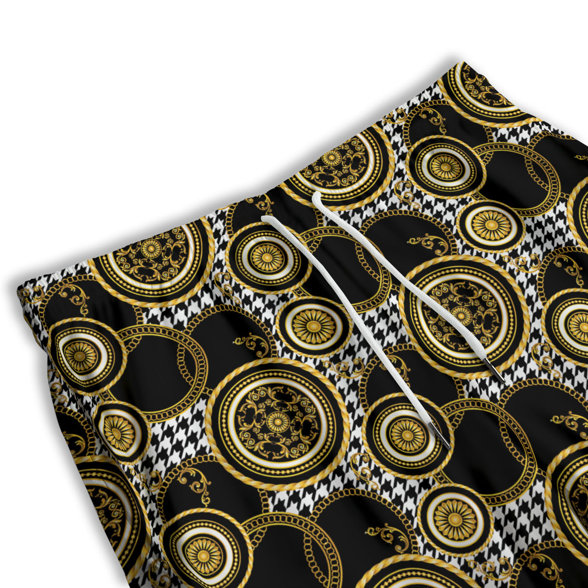 Golden Baroque And Black Houndstooth Print Pattern Men's Athletic Shorts