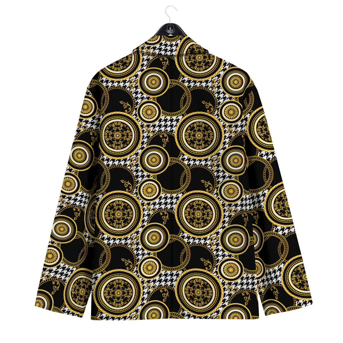 Golden Baroque And Black Houndstooth Print Pattern Men's Sport Coat-grizzshop