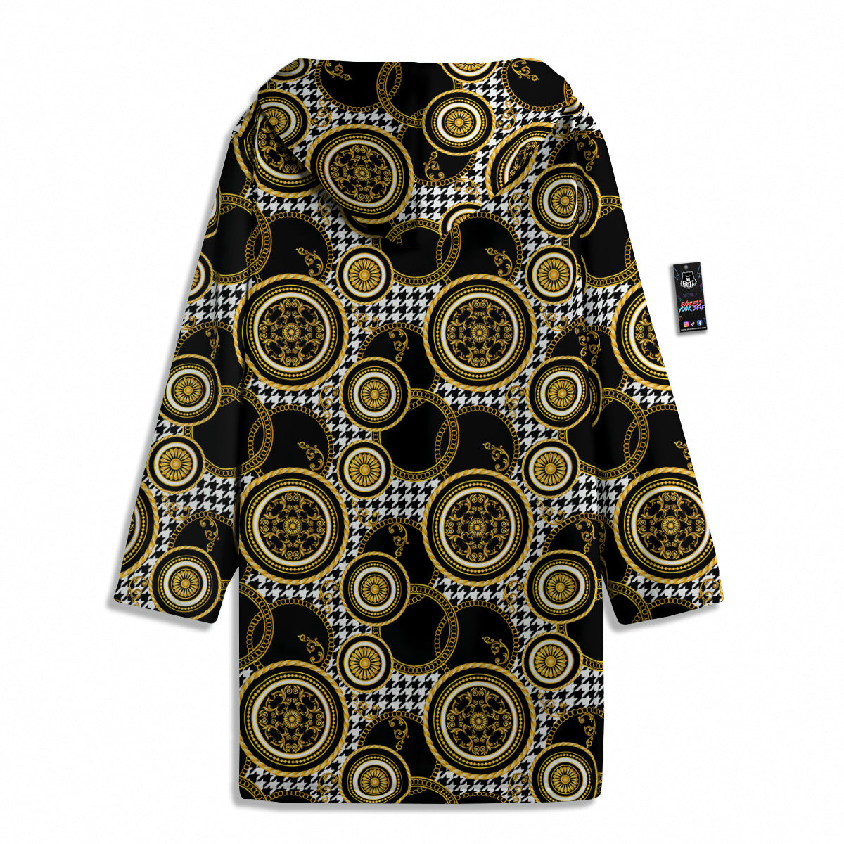 Golden Baroque And Black Houndstooth Print Pattern Men's Windbreaker Jacket-grizzshop