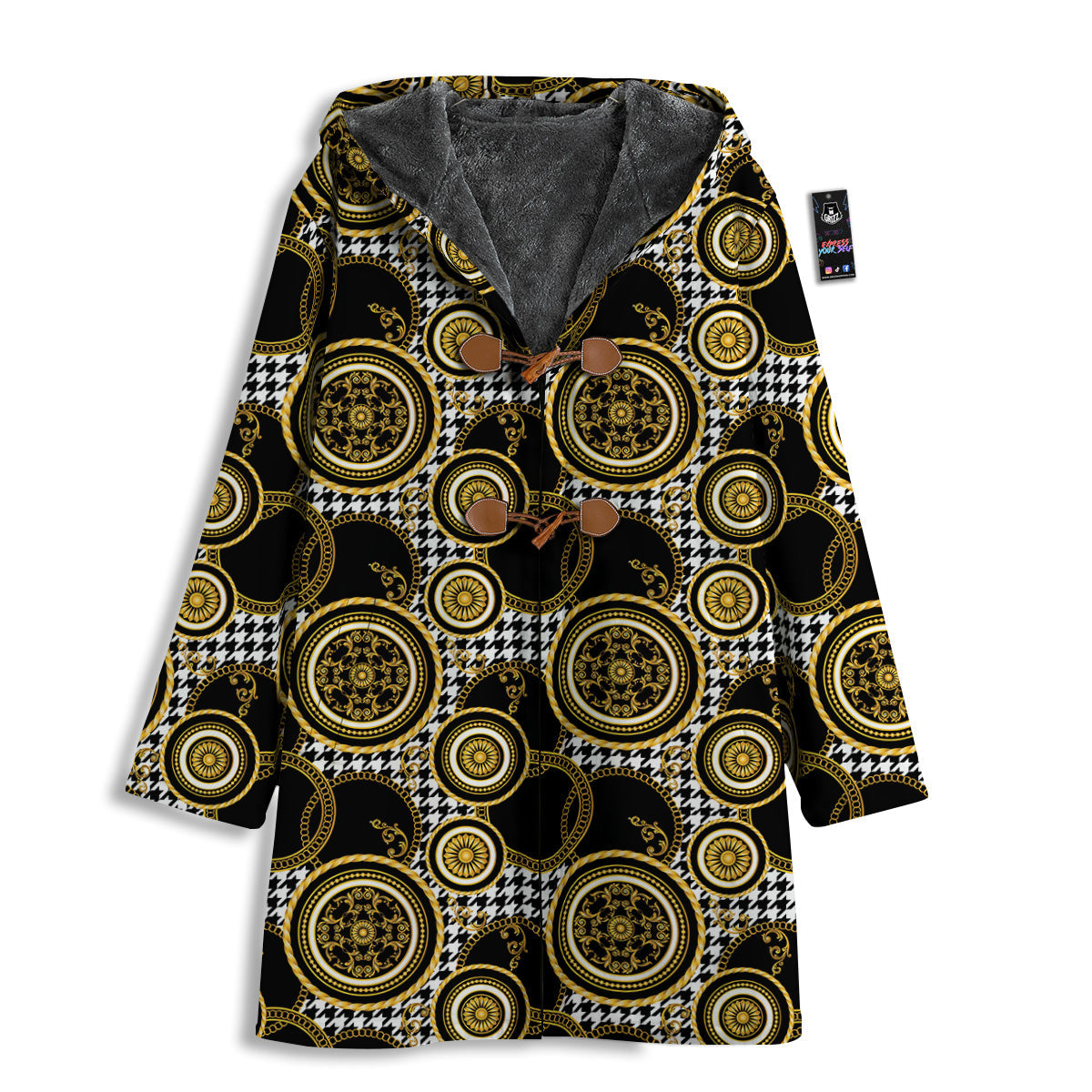 Golden Baroque And Black Houndstooth Print Pattern Men's Windbreaker Jacket-grizzshop