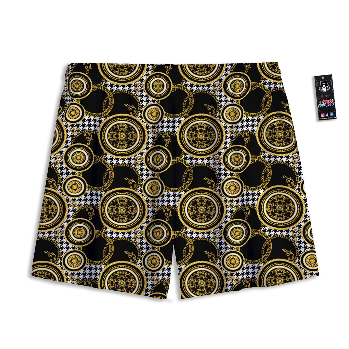 Knitted Geometric Print Pattern Mesh Shorts
