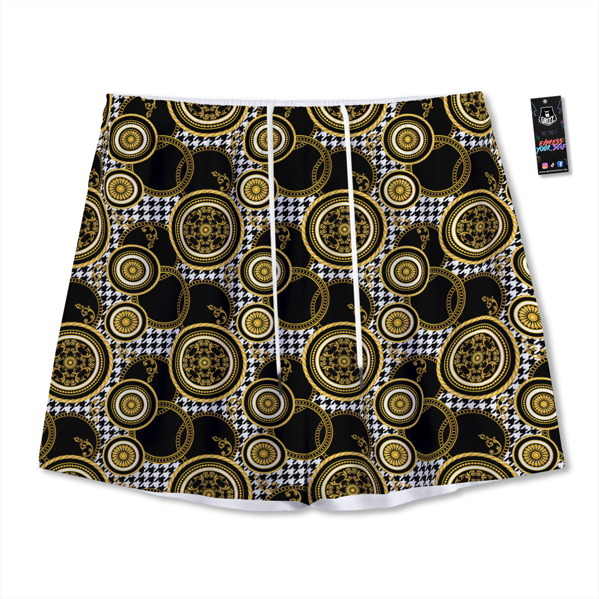 Knitted Geometric Print Pattern Mesh Shorts
