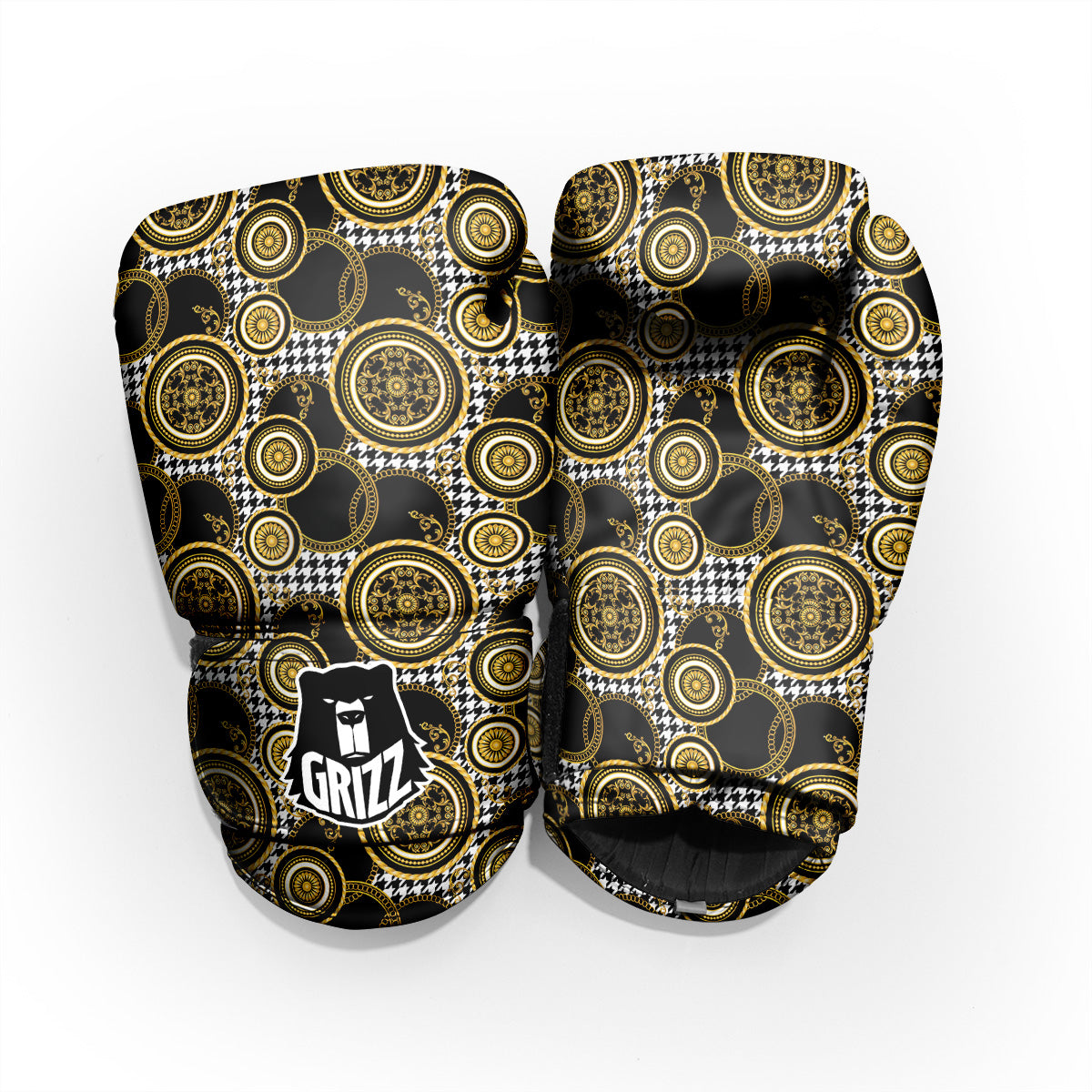 Golden Baroque And Black Houndstooth Print Pattern Pro Boxing Glove