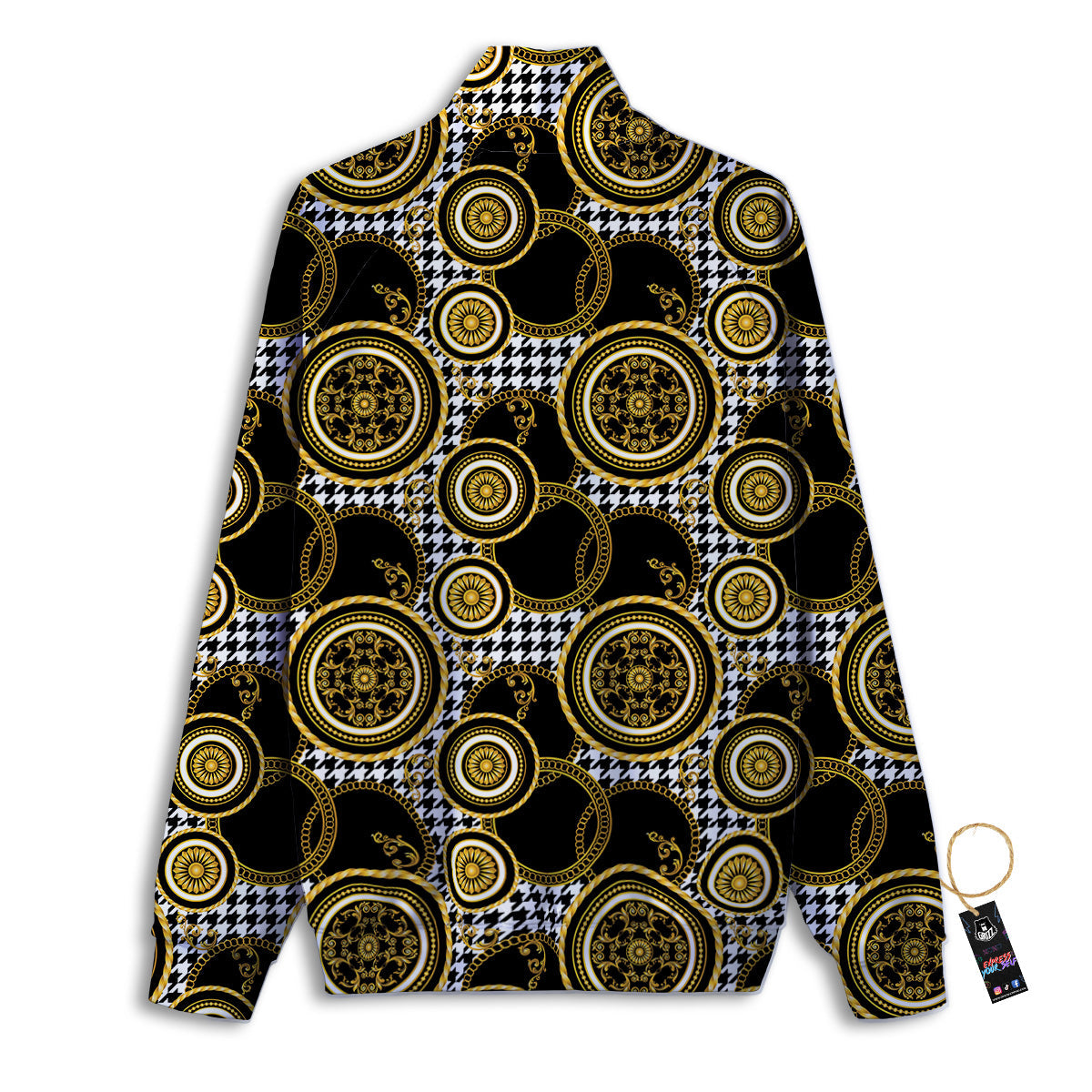 Golden Baroque And Black Houndstooth Print Pattern Track Jacket-grizzshop