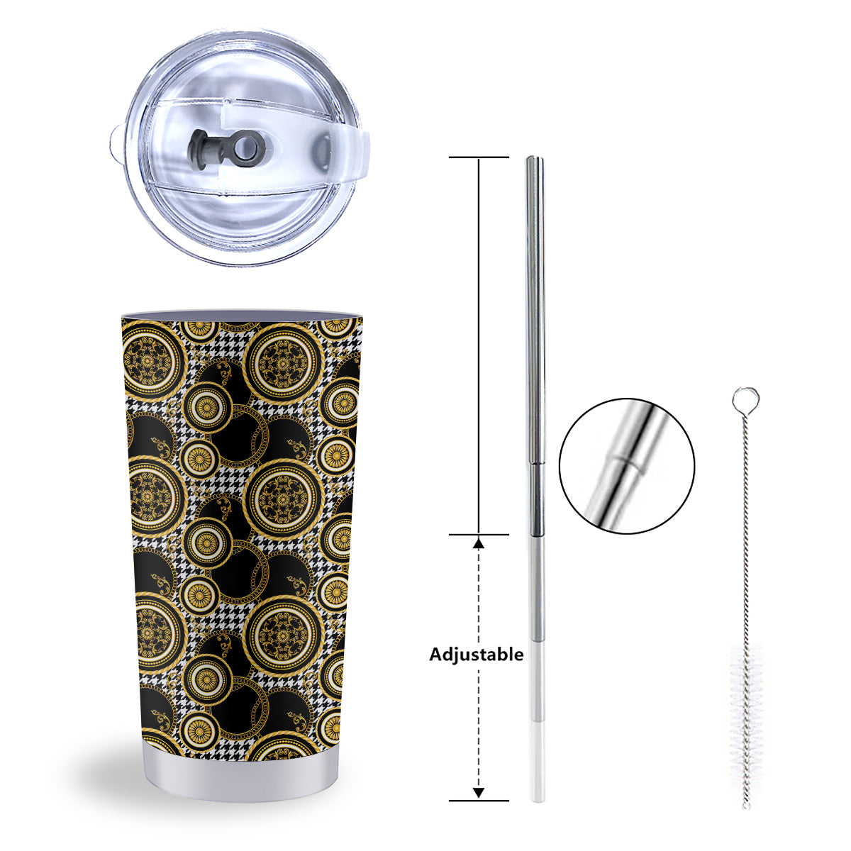 Golden Baroque And Black Houndstooth Print Pattern Tumbler-grizzshop