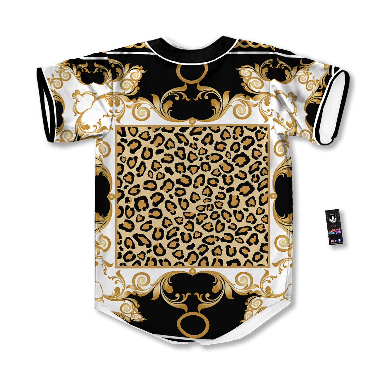 Golden Baroque And Leopard Print Baseball Jersey-grizzshop