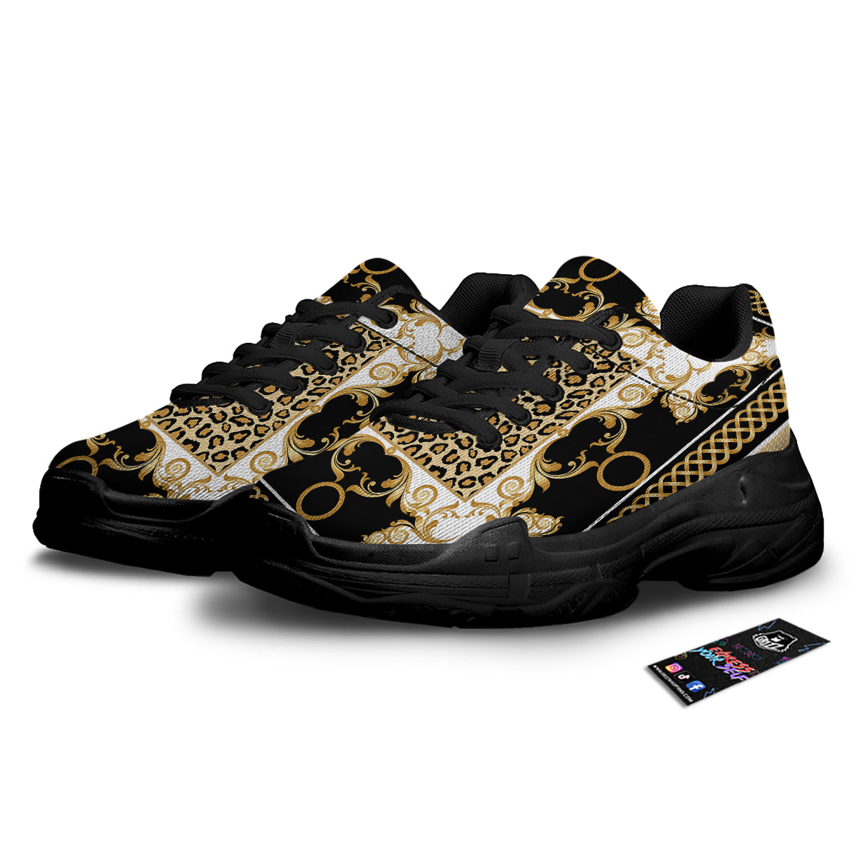 Golden Baroque And Leopard Print Black Chunky Shoes-grizzshop