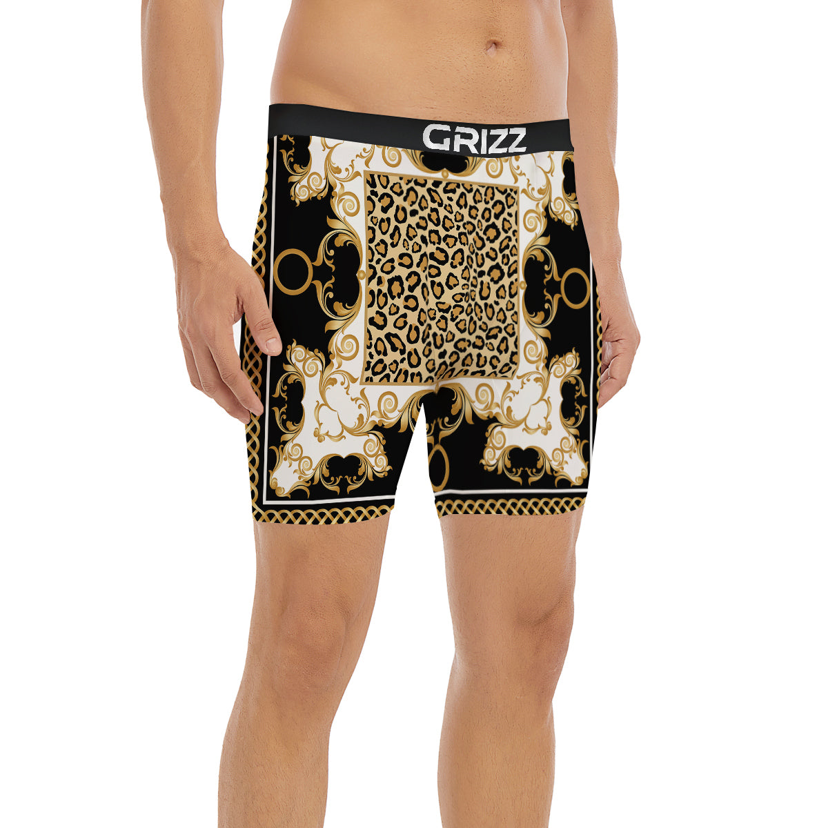 Golden Baroque And Leopard Print Boxer Briefs-grizzshop