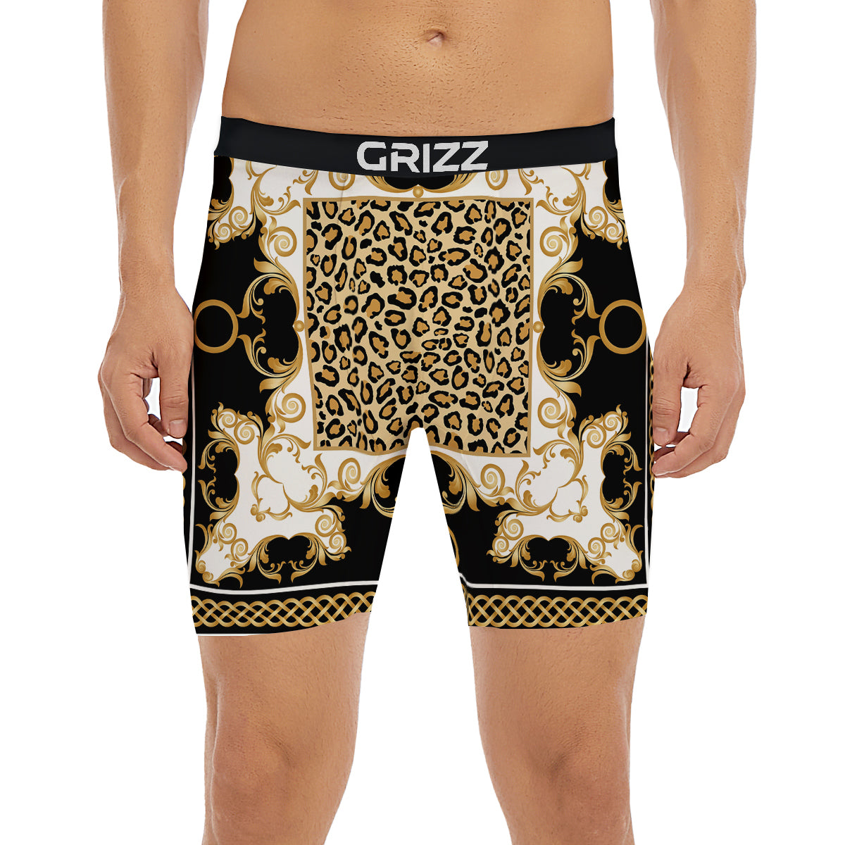 Golden Baroque And Leopard Print Boxer Briefs-grizzshop