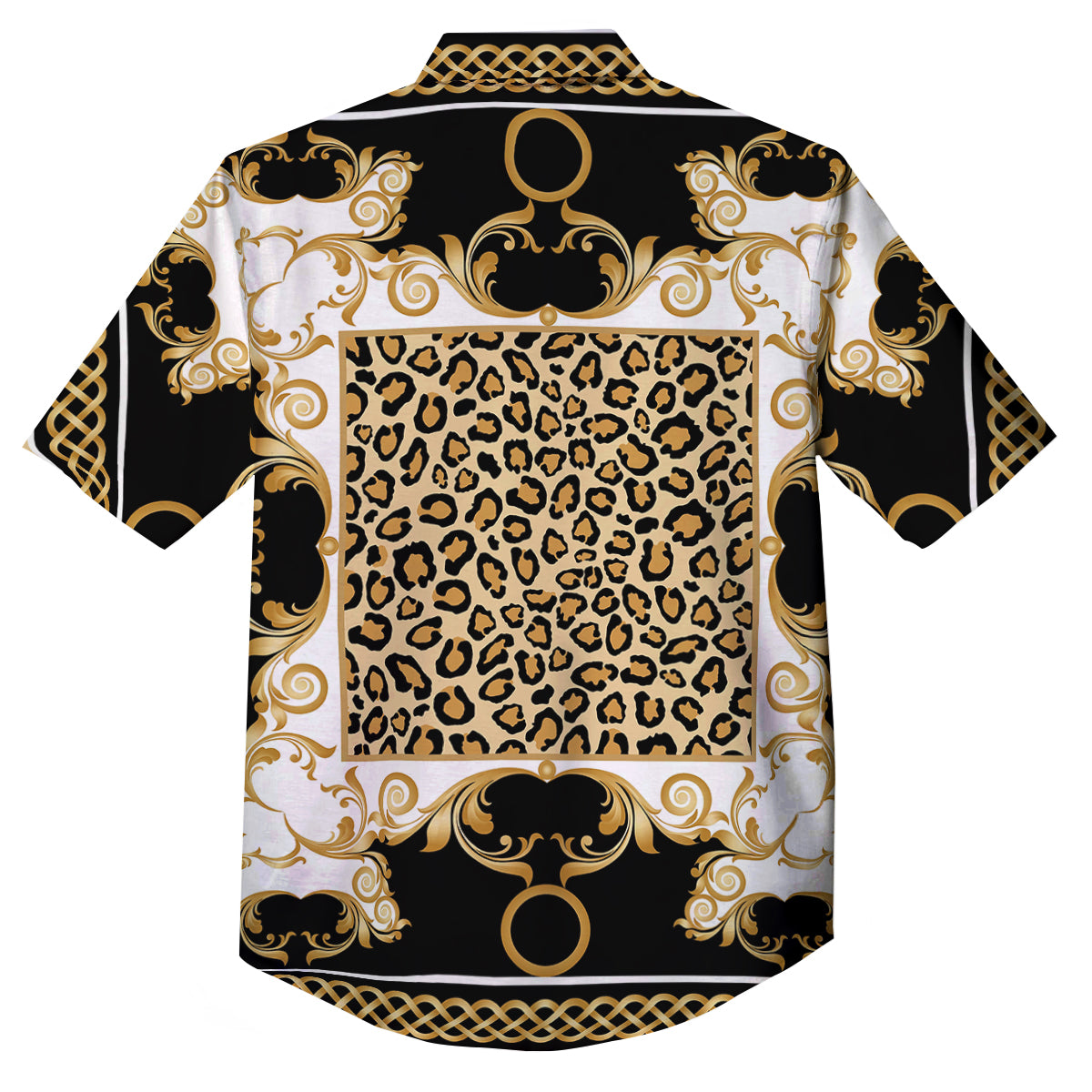 Golden Baroque And Leopard Print Button Up Shirt-grizzshop