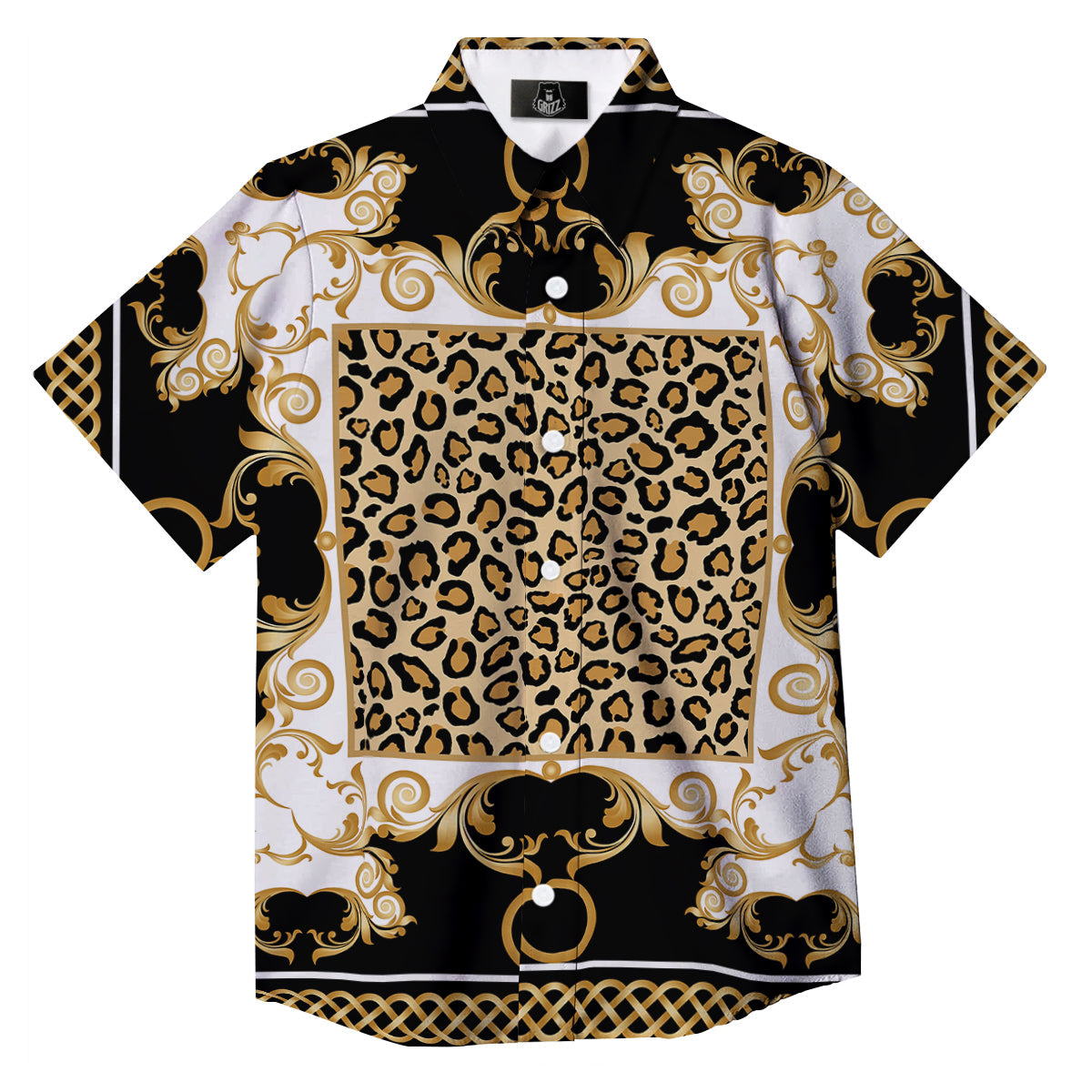Golden Baroque And Leopard Print Button Up Shirt-grizzshop