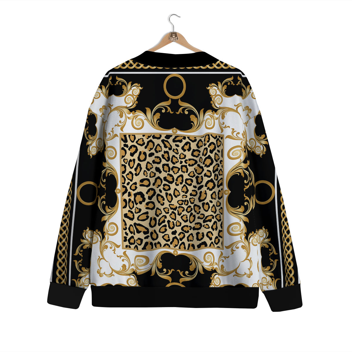 Golden Baroque And Leopard Print Cardigan-grizzshop