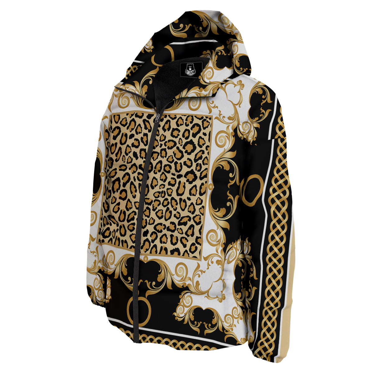 Golden Baroque And Leopard Print Down Jacket-grizzshop
