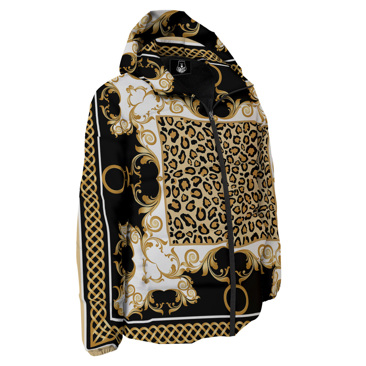 Golden Baroque And Leopard Print Down Jacket-grizzshop
