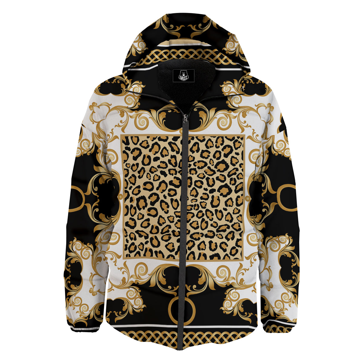Golden Baroque And Leopard Print Down Jacket-grizzshop