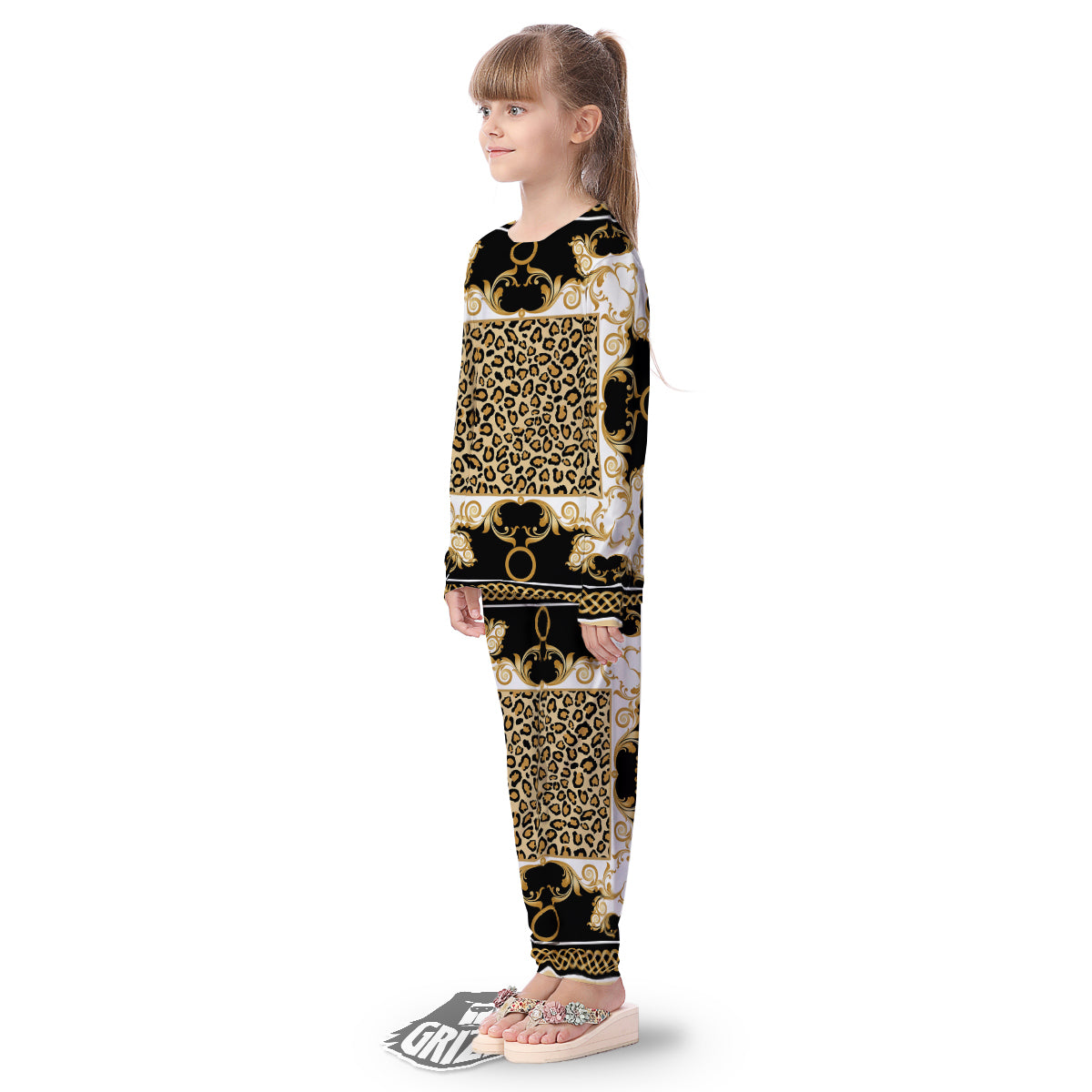Golden Baroque And Leopard Print Kid's Pajamas-grizzshop
