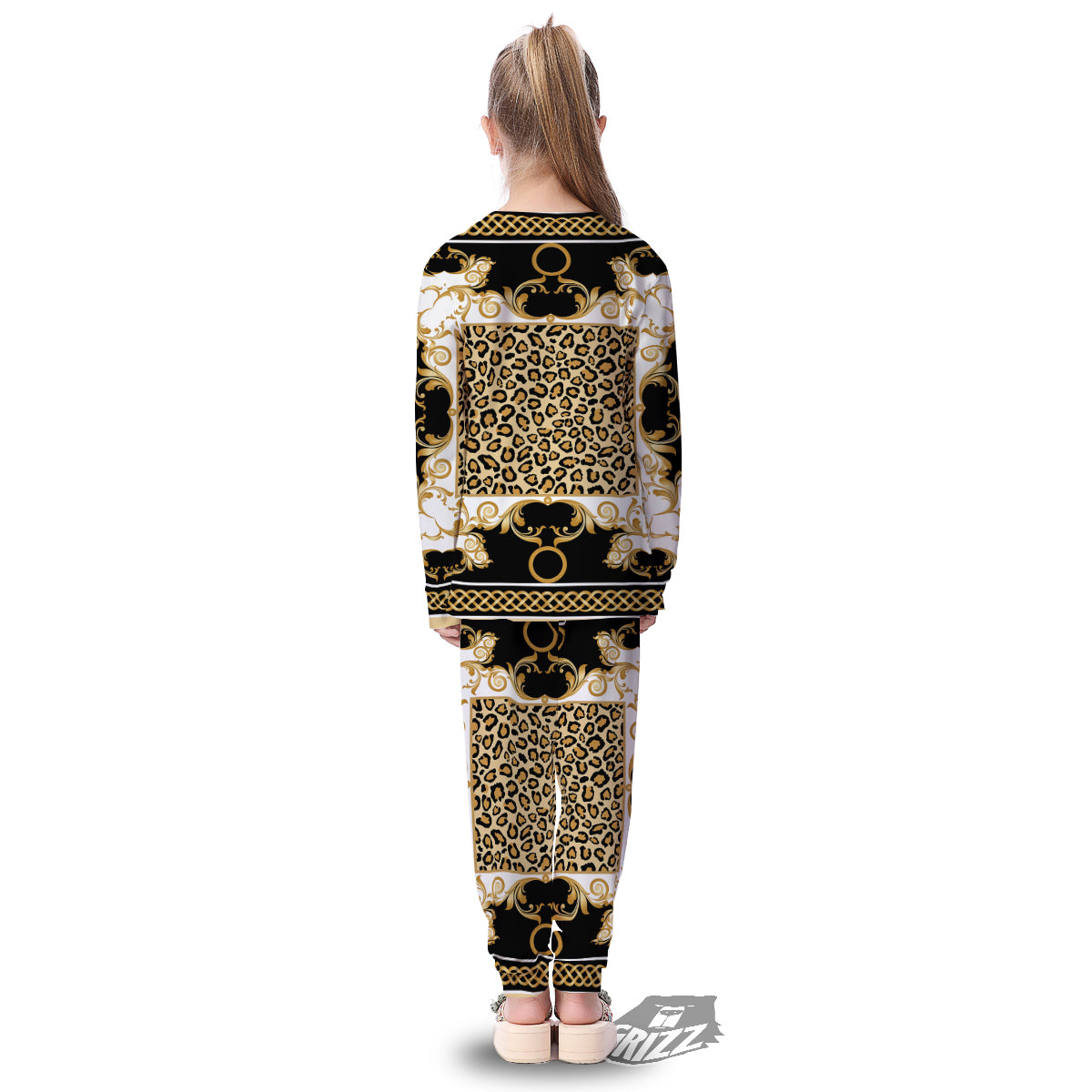 Golden Baroque And Leopard Print Kid's Pajamas-grizzshop
