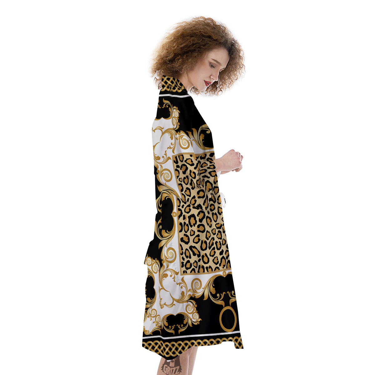Golden Baroque And Leopard Print Kimono-grizzshop