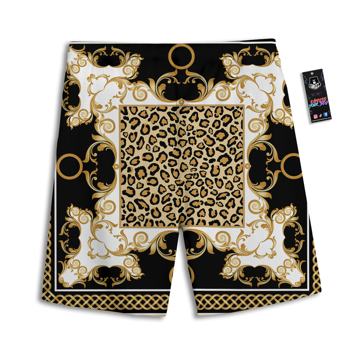 Golden Baroque And Leopard Print Men's Athletic Shorts