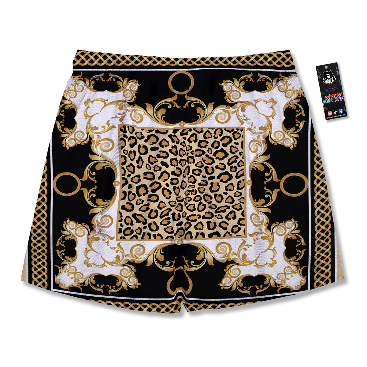 Golden Baroque And Leopard Print Men's Running Shorts-grizzshop