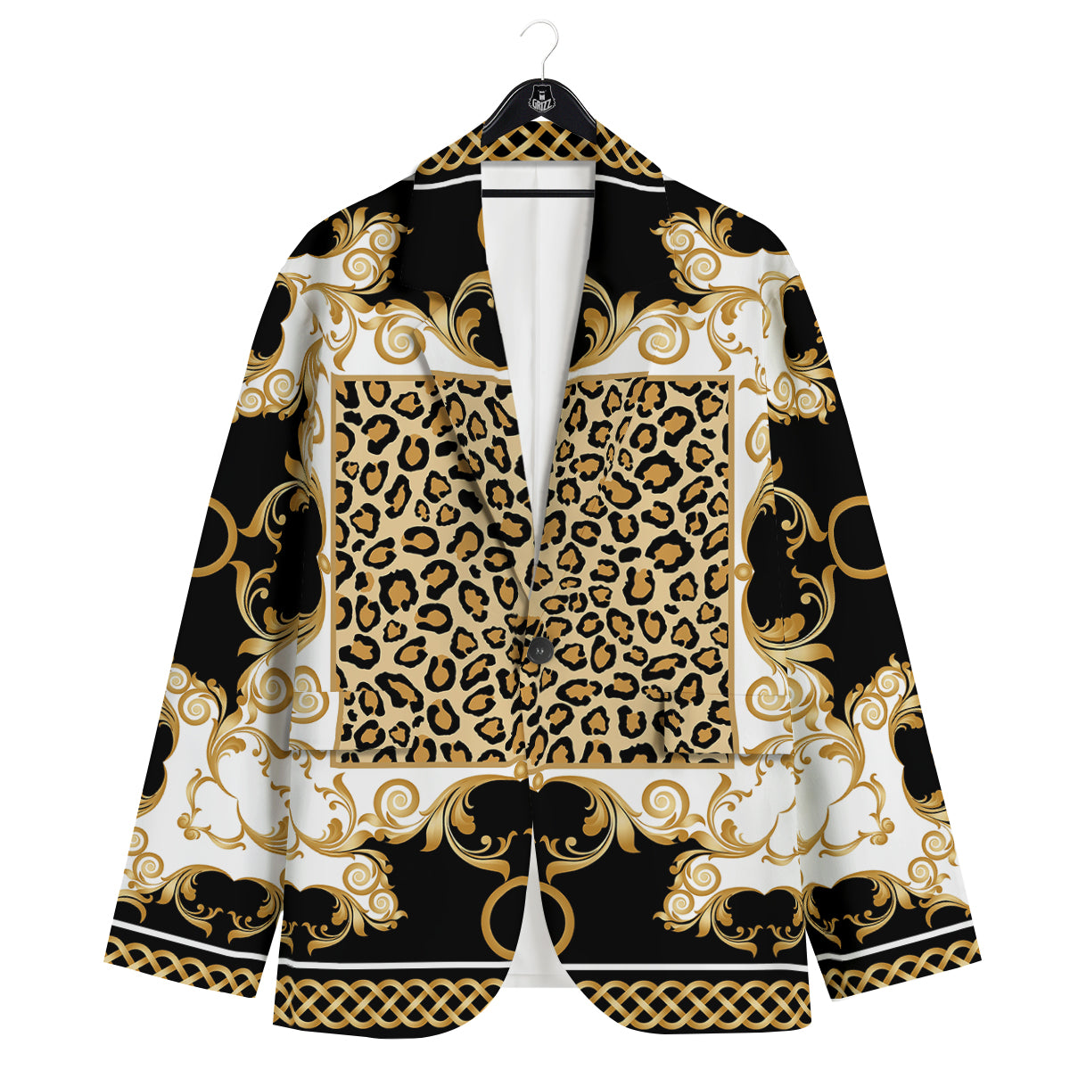 Golden Baroque And Leopard Print Men's Sport Coat-grizzshop