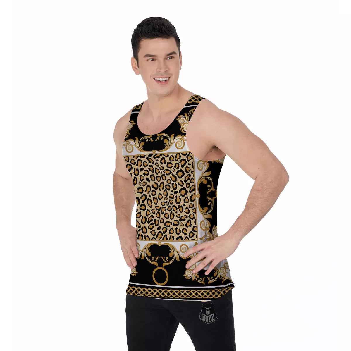Golden Baroque And Leopard Print Men's Tank Top-grizzshop