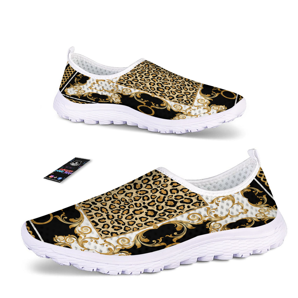Golden Baroque And Leopard Print Nurse Shoes-grizzshop