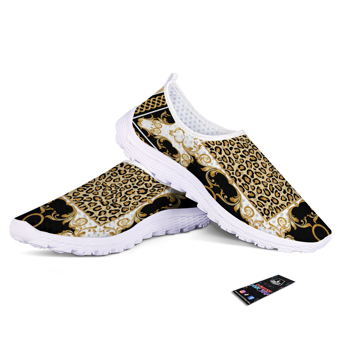 Golden Baroque And Leopard Print Nurse Shoes-grizzshop