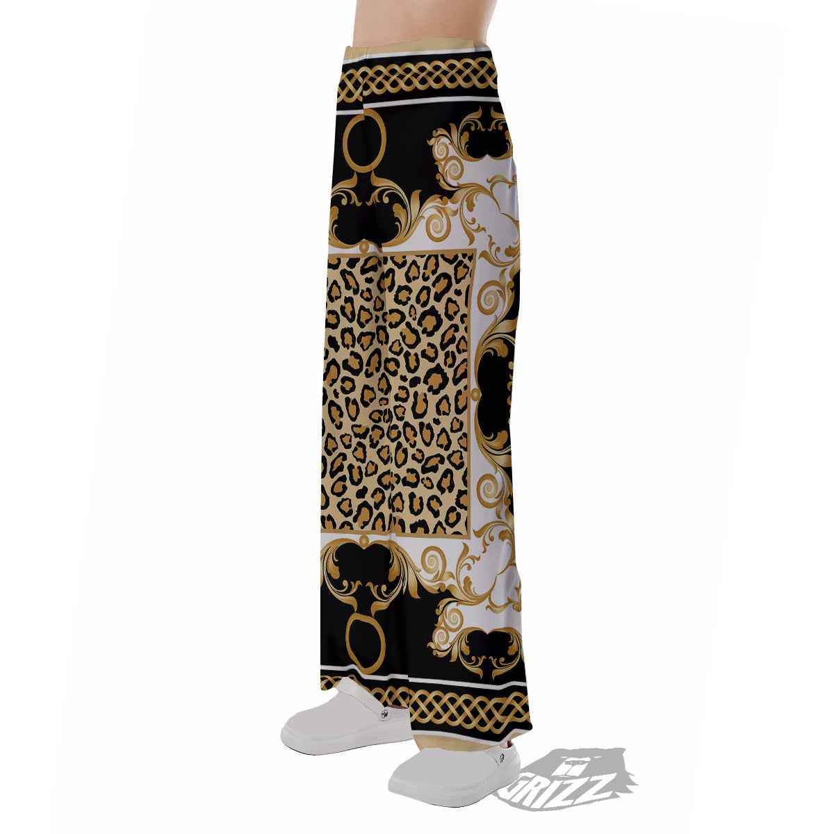 Golden Baroque And Leopard Print Pajama Pants-grizzshop