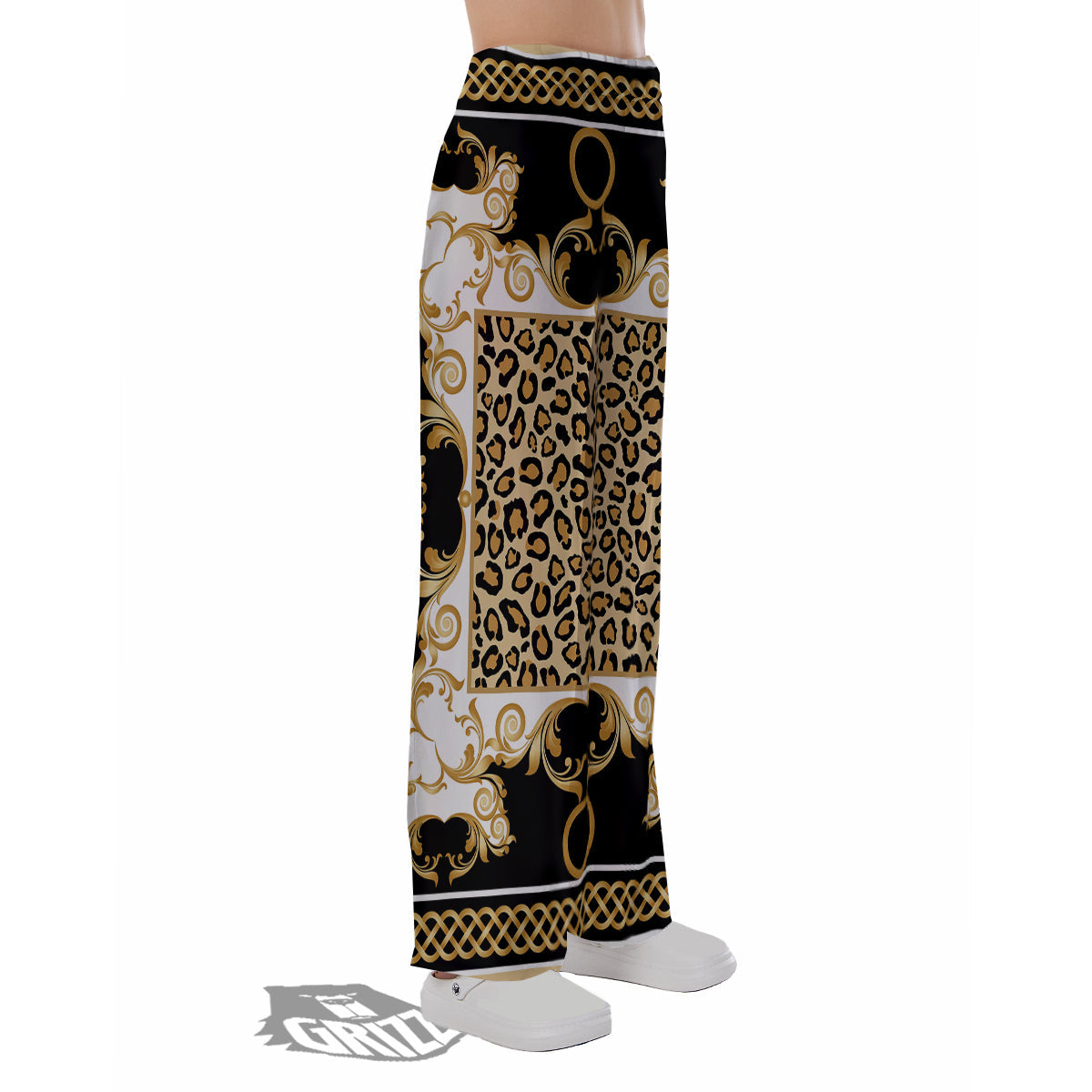 Golden Baroque And Leopard Print Pajama Pants-grizzshop