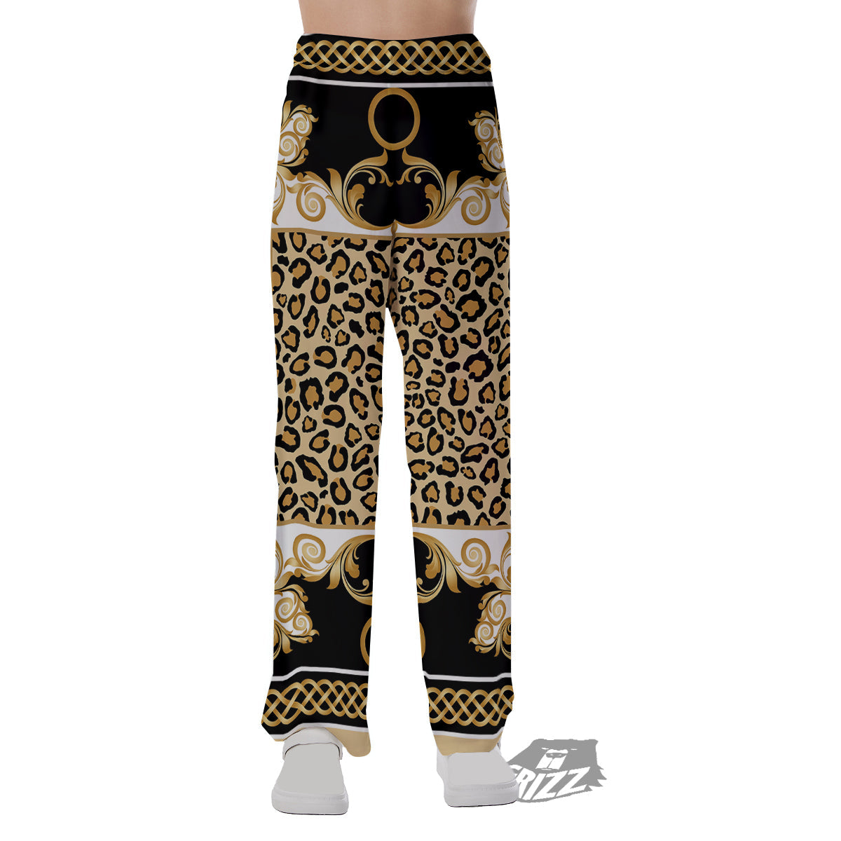 Golden Baroque And Leopard Print Pajama Pants-grizzshop