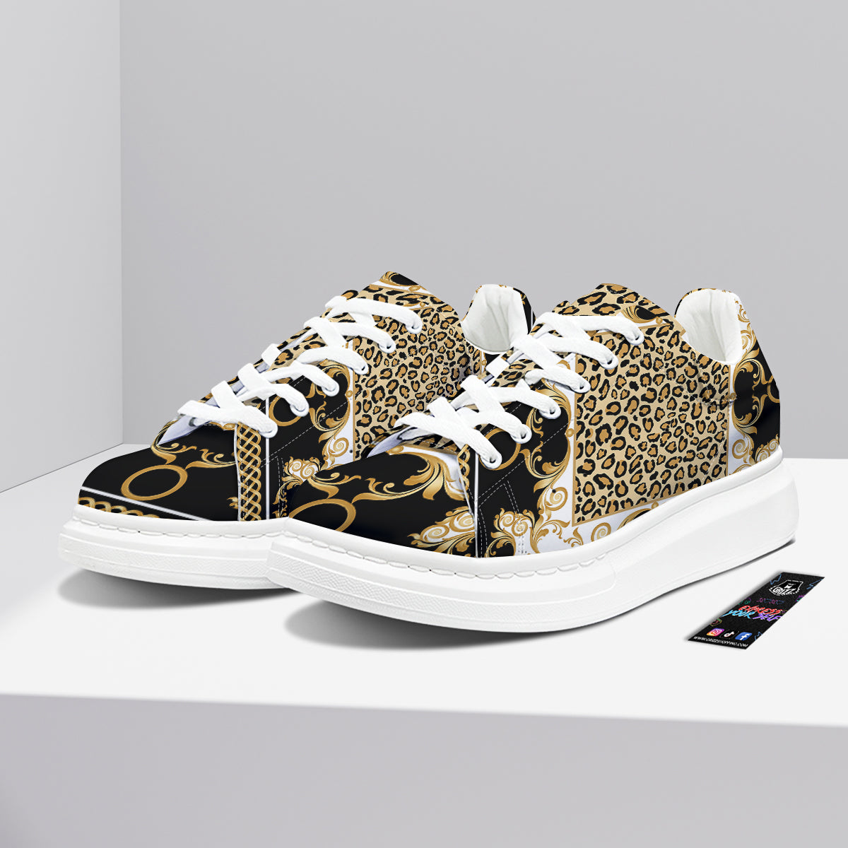 Golden Baroque And Leopard Print Platform Shoes-grizzshop