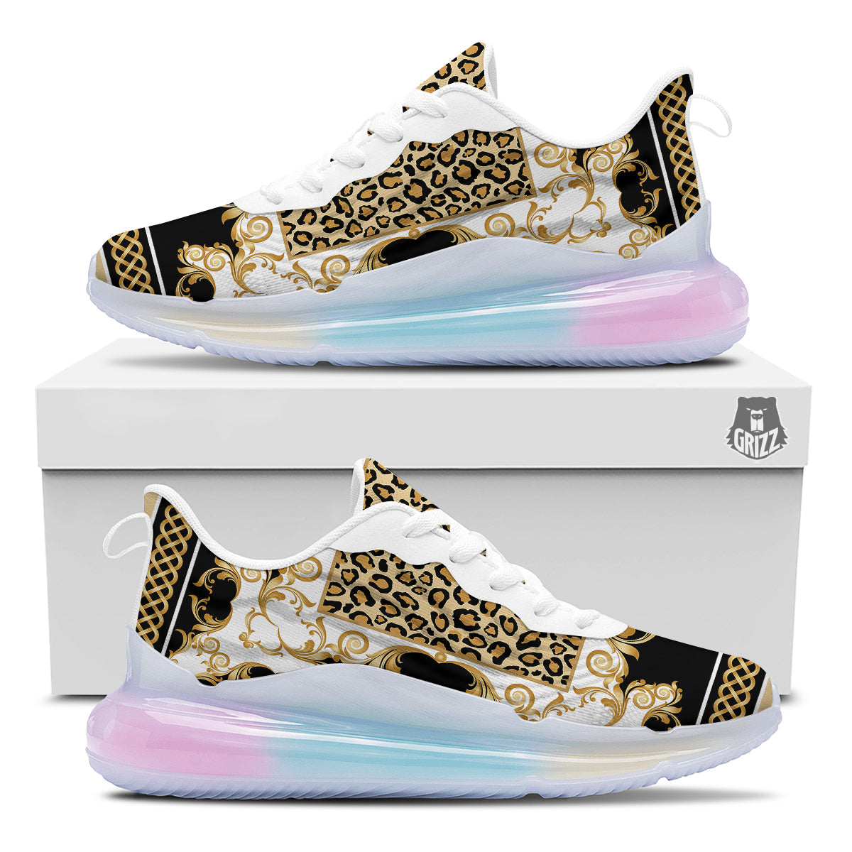 Golden Baroque And Leopard Print Running Sneakers-grizzshop