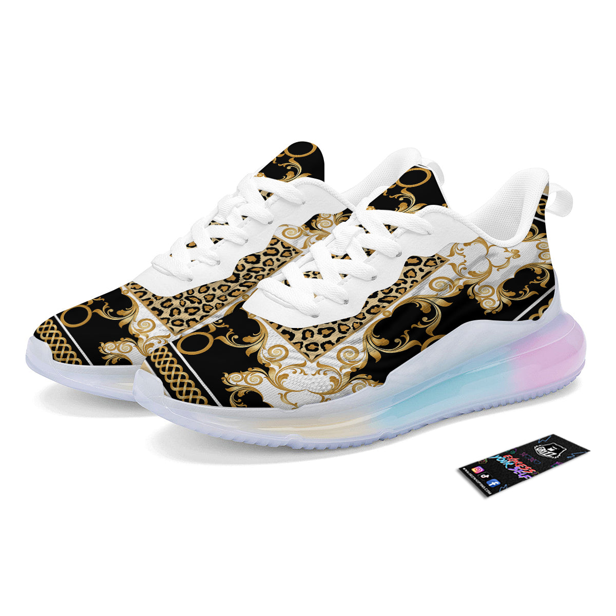 Golden Baroque And Leopard Print Running Sneakers-grizzshop
