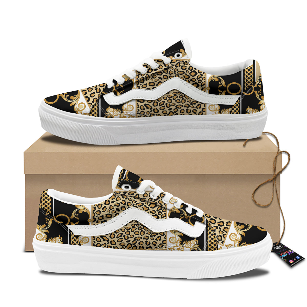 Golden Baroque And Leopard Print Skate Shoes-grizzshop