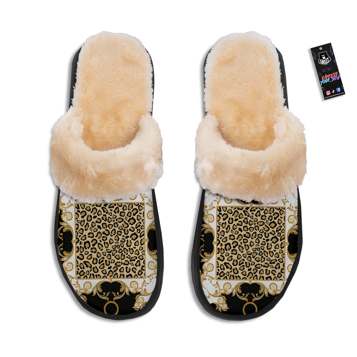 Golden Baroque And Leopard Print Slippers-grizzshop