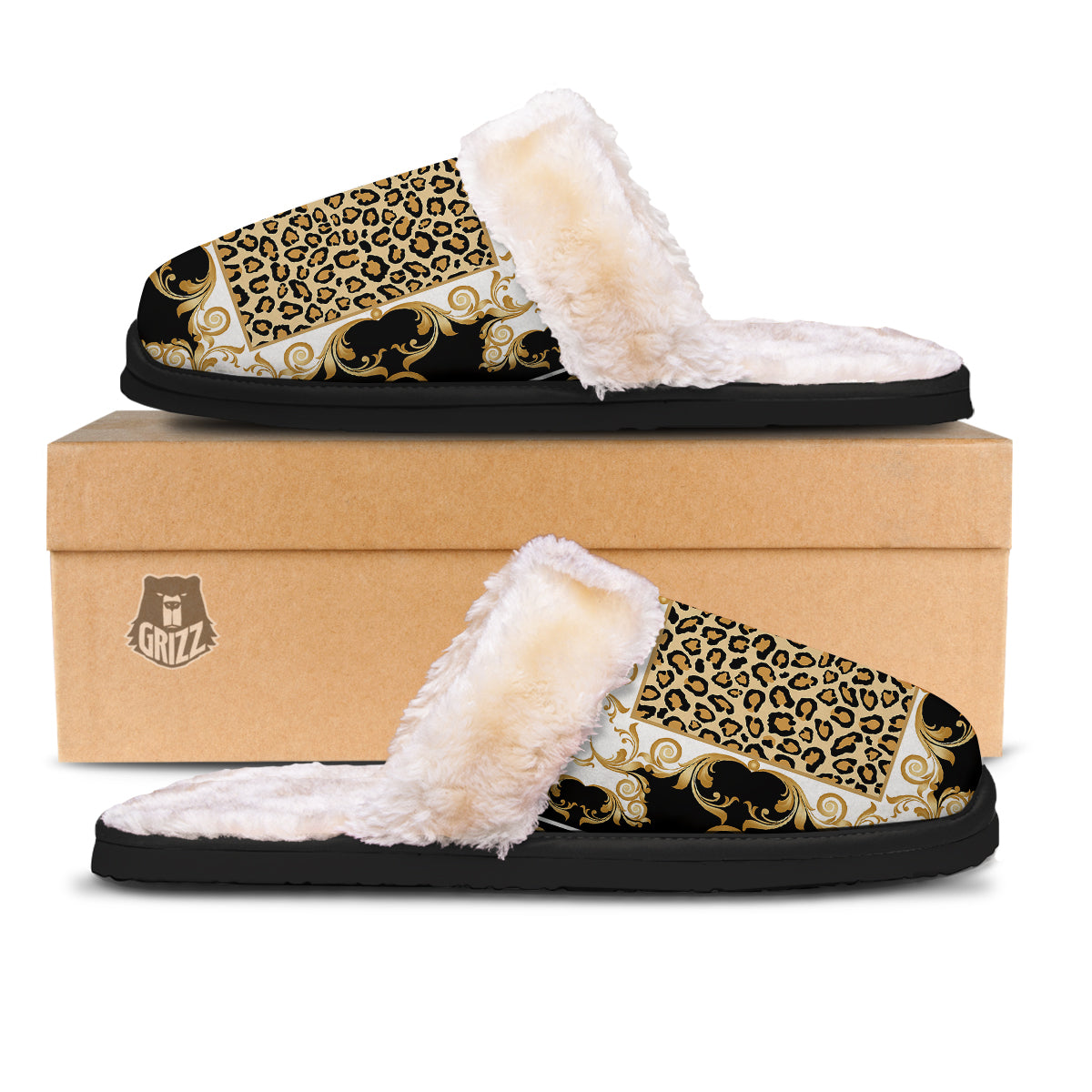 Golden Baroque And Leopard Print Slippers-grizzshop