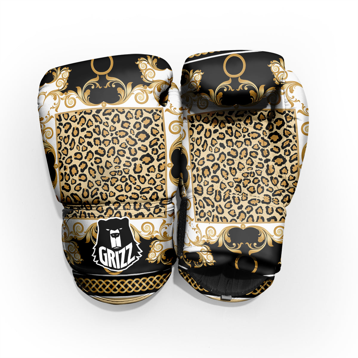 Golden Baroque And Leopard Print Pro Boxing Glove
