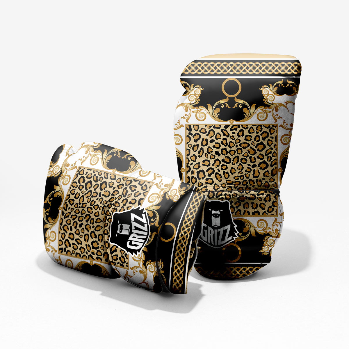 Golden Baroque And Leopard Print Pro Boxing Glove