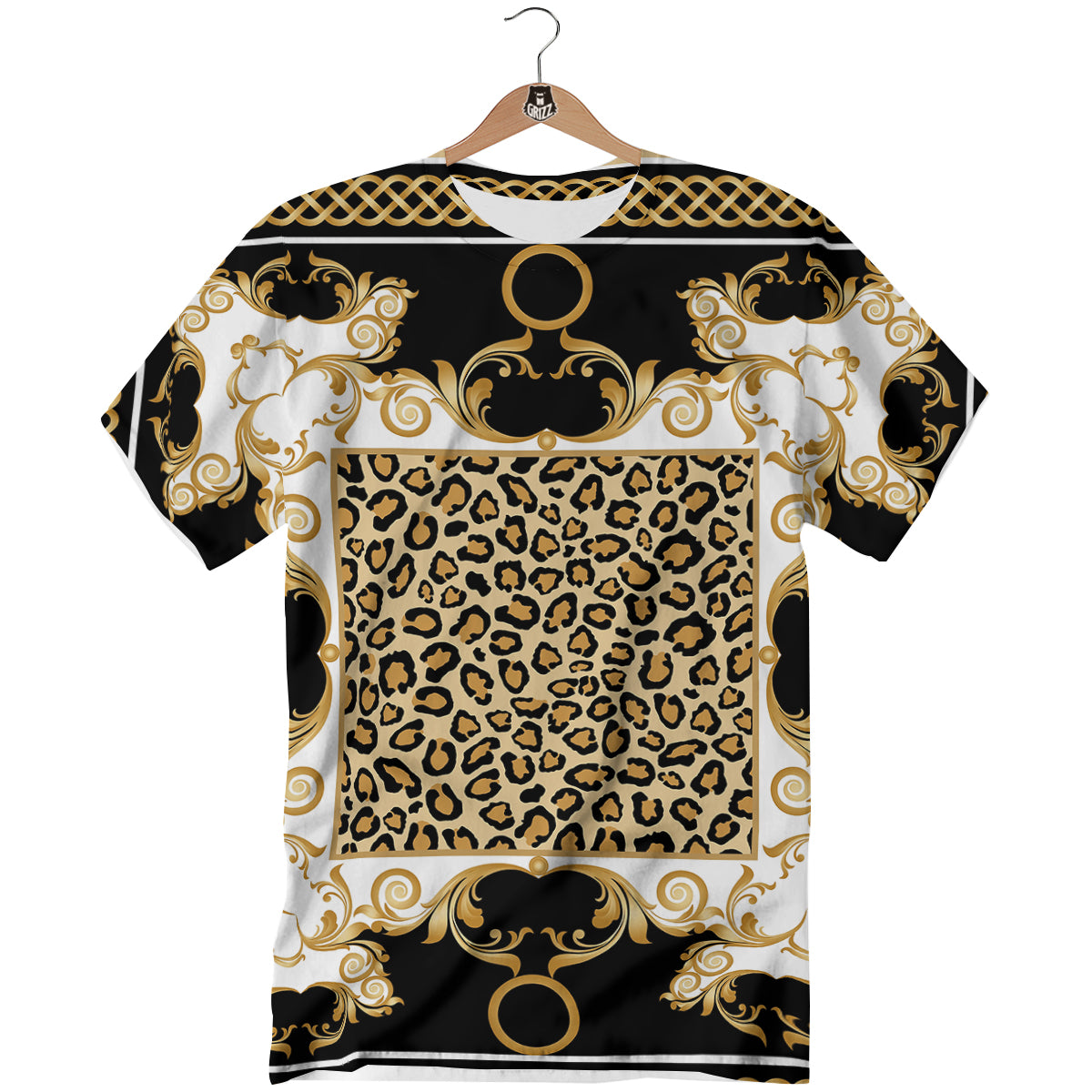 Golden Baroque And Leopard Print T-Shirt-grizzshop