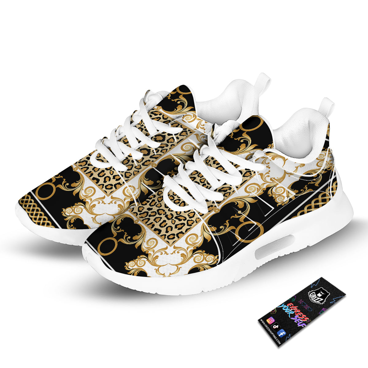 Golden Baroque And Leopard Print Tennis Shoes-grizzshop