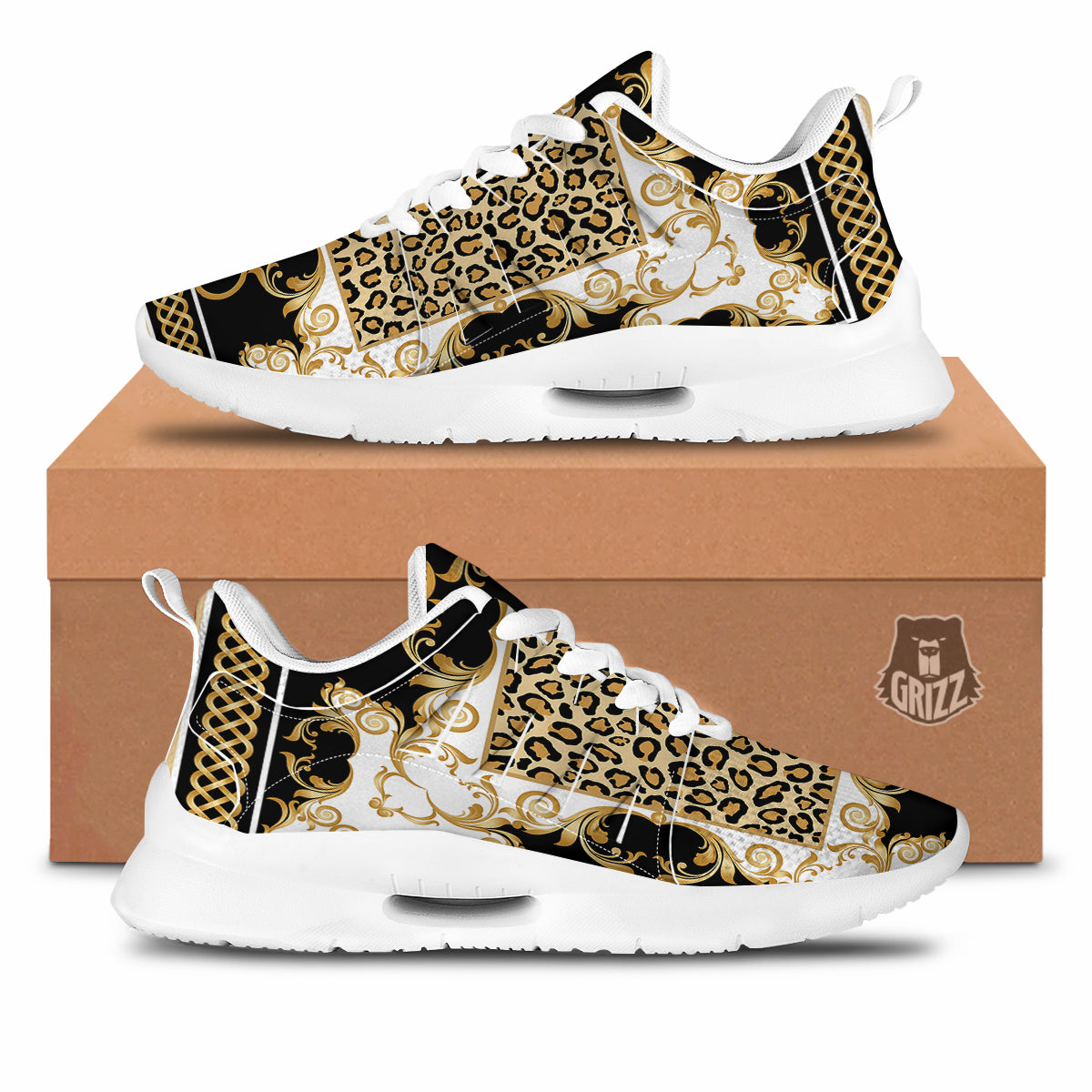 Golden Baroque And Leopard Print Tennis Shoes-grizzshop