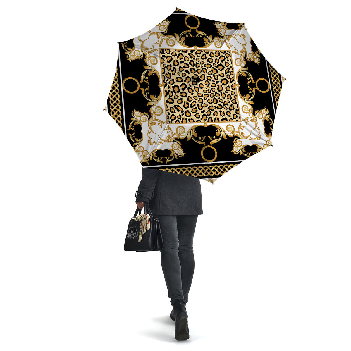 Golden Baroque And Leopard Print Umbrella-grizzshop