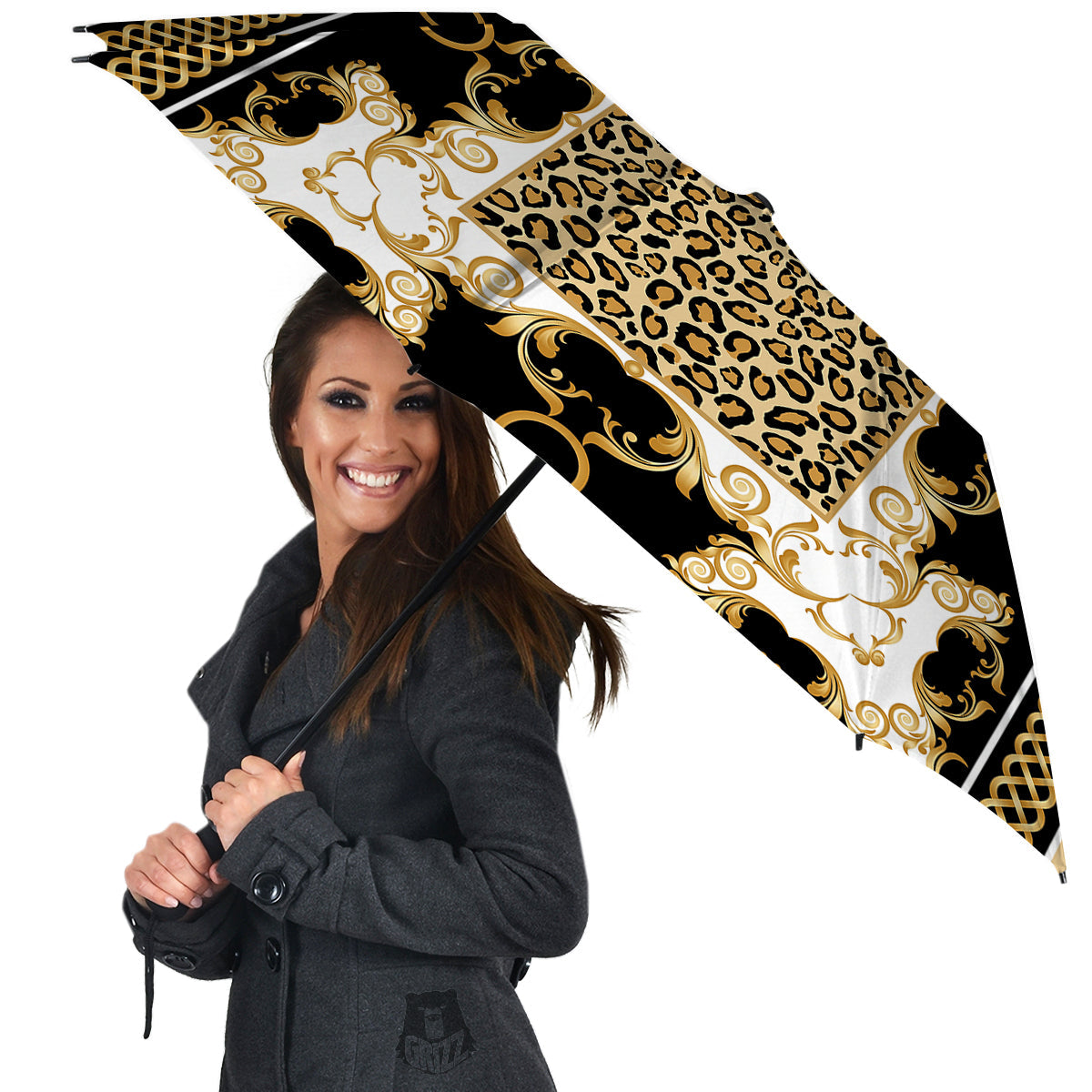 Golden Baroque And Leopard Print Umbrella-grizzshop
