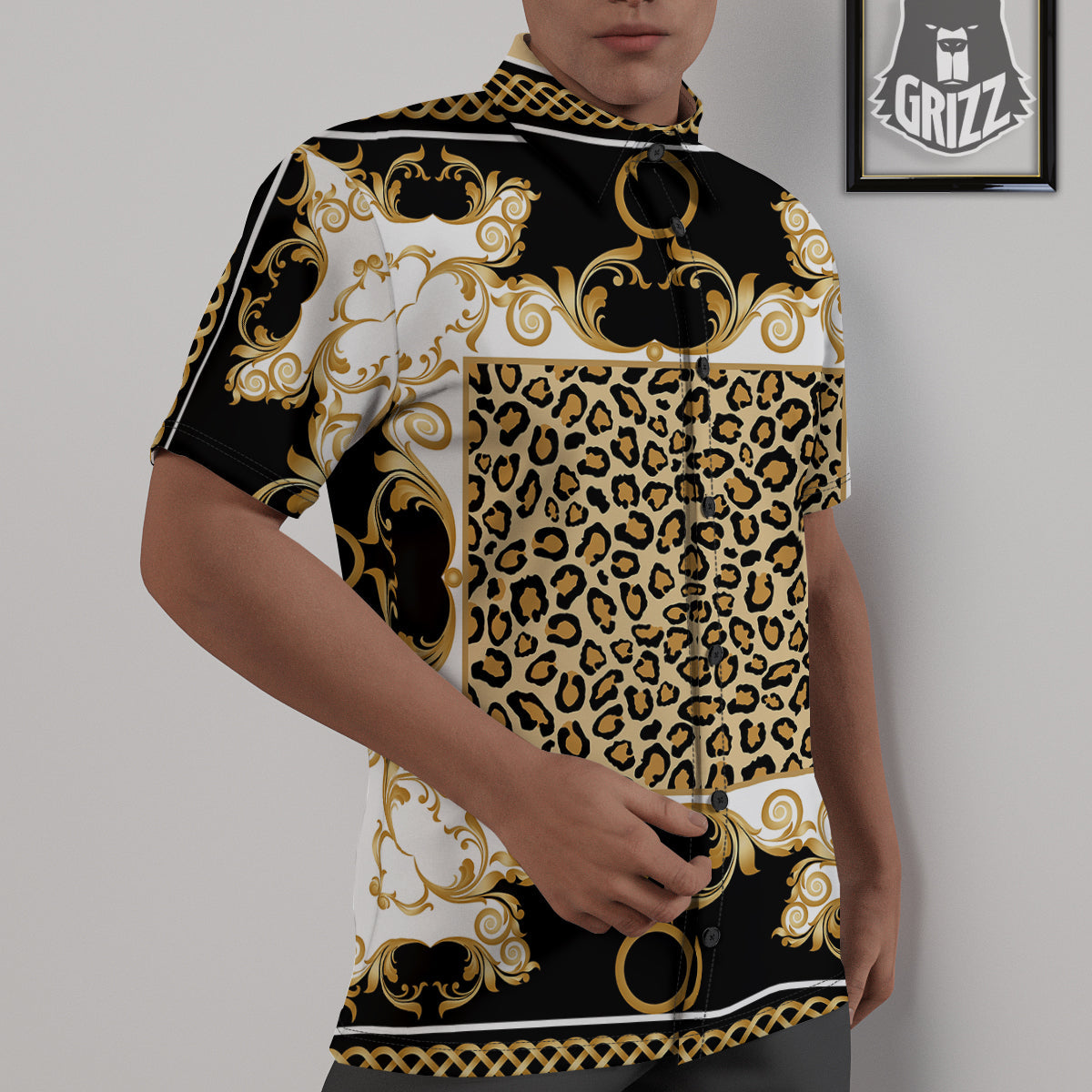 Golden Baroque And Leopard Print Untucked Shirts-grizzshop