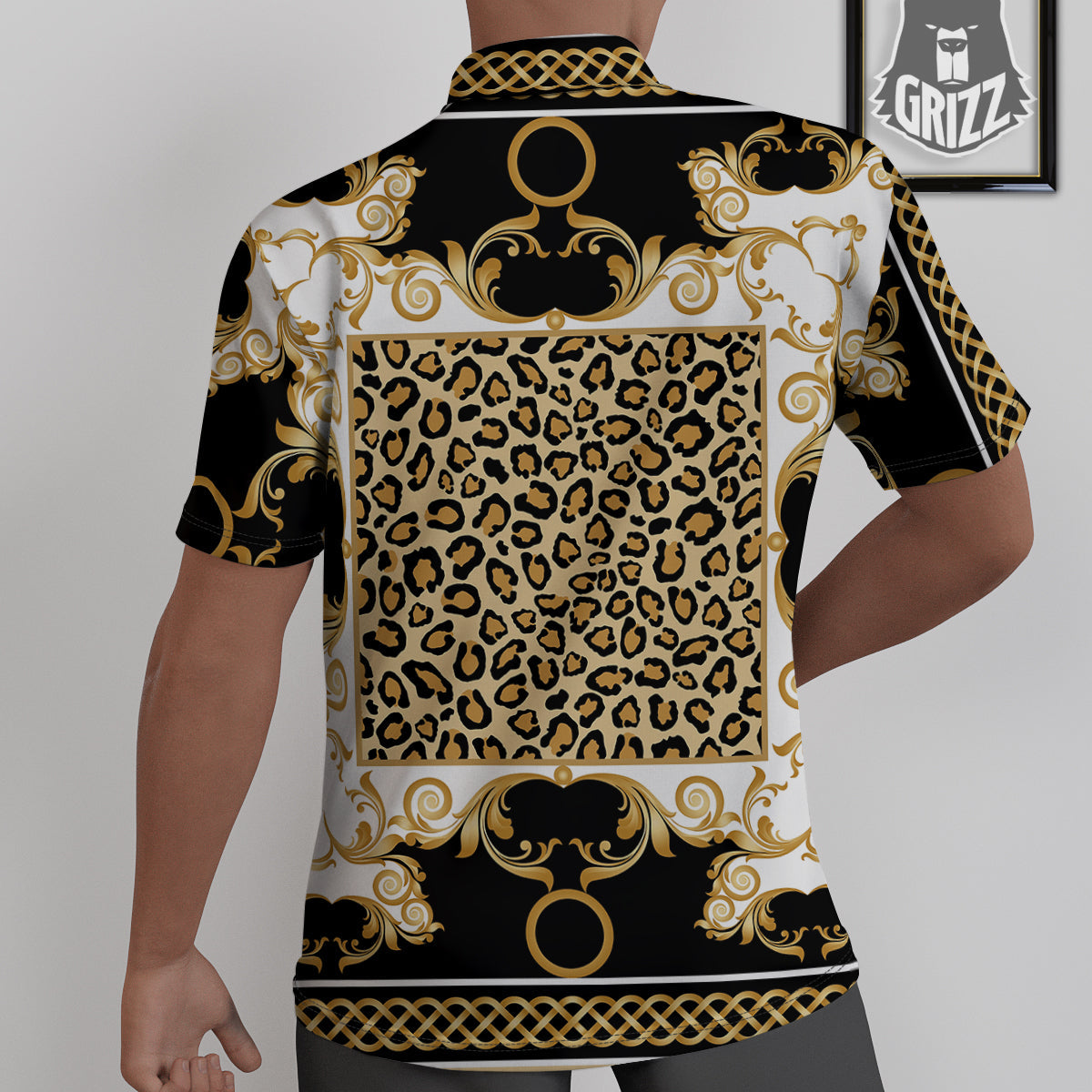 Golden Baroque And Leopard Print Untucked Shirts-grizzshop