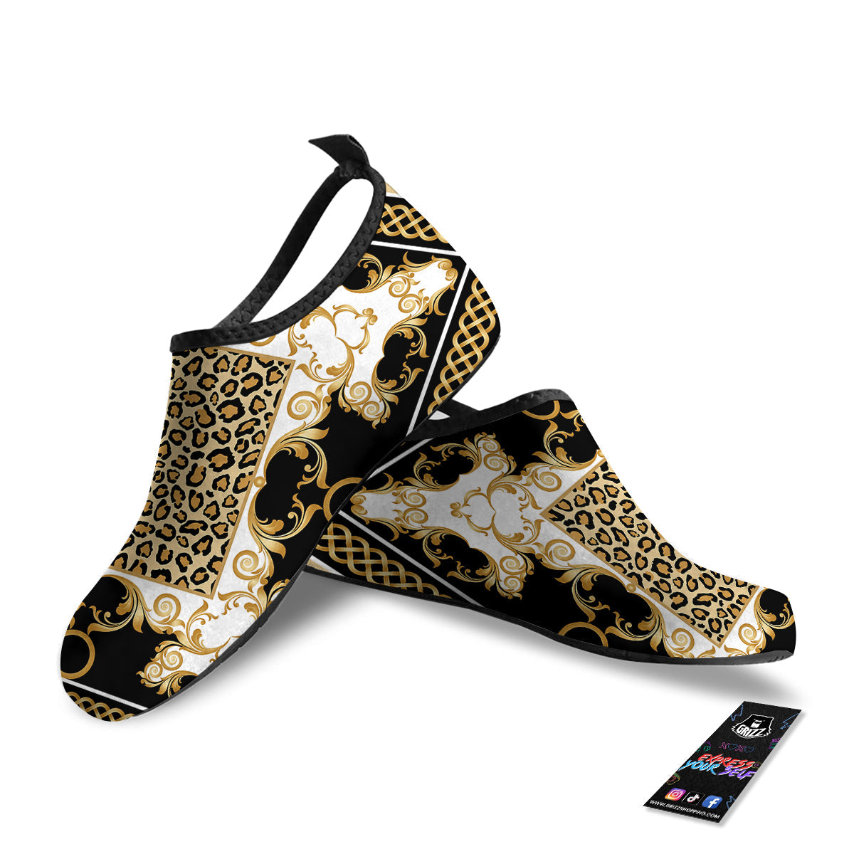 Golden Baroque And Leopard Print Water Shoes-grizzshop