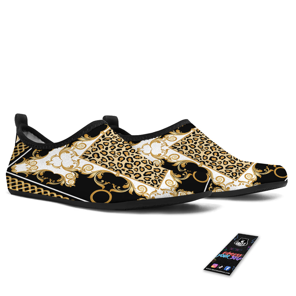 Golden Baroque And Leopard Print Water Shoes-grizzshop