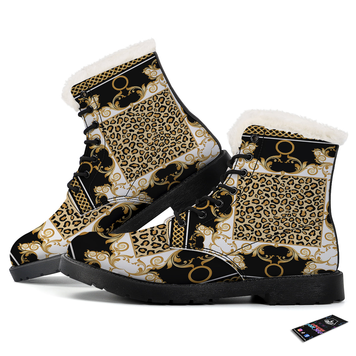 Golden Baroque And Leopard Print Winter Boots-grizzshop